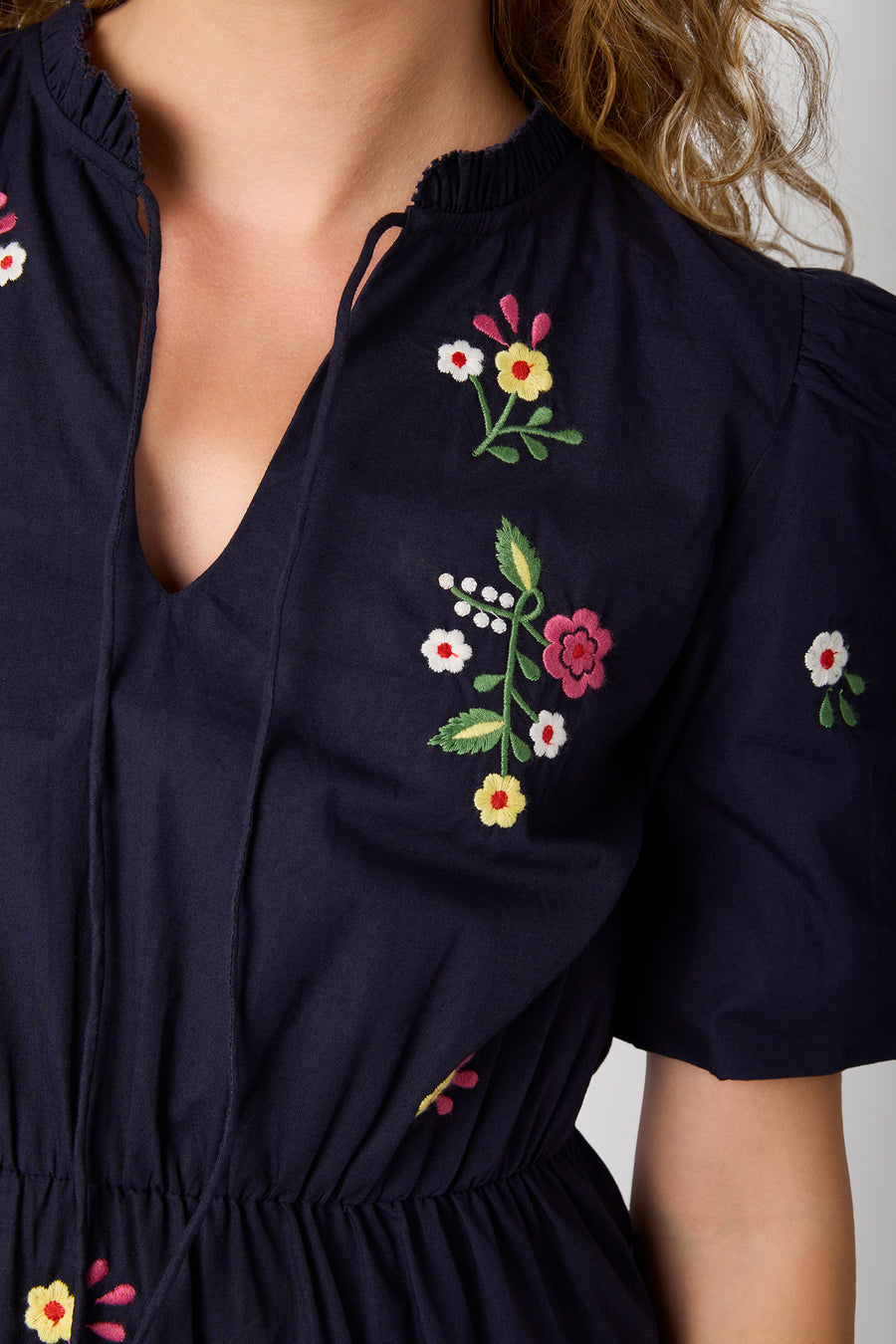 Mimi Floral Embroidery Dress - Midnight