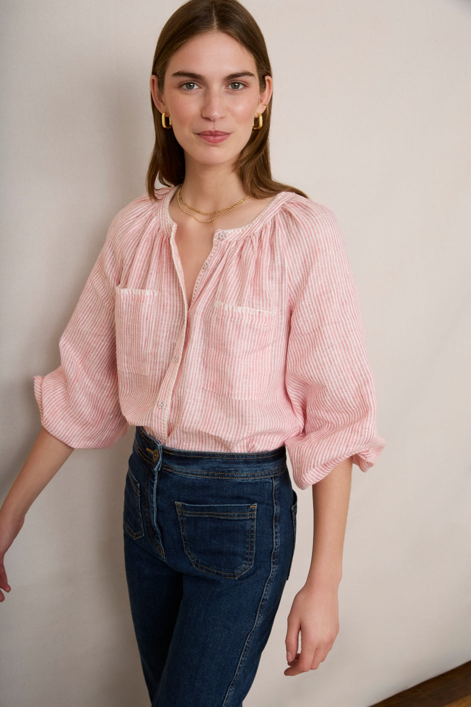 Monica Linen Shirt - Pink Stripe