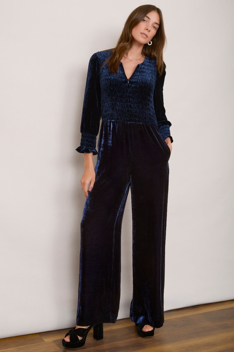 Monique Silk Velvet Jumpsuit - Midnight