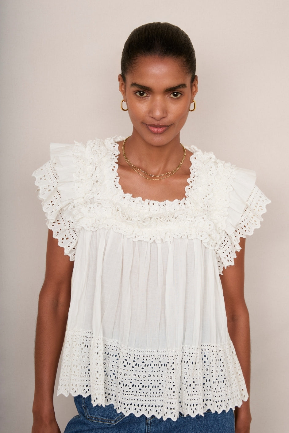 Myla Broderie Top - Ivory