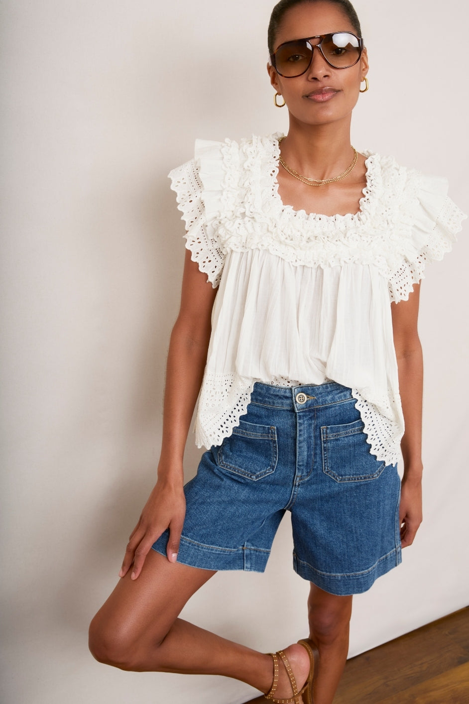 Myla Broderie Top - Ivory