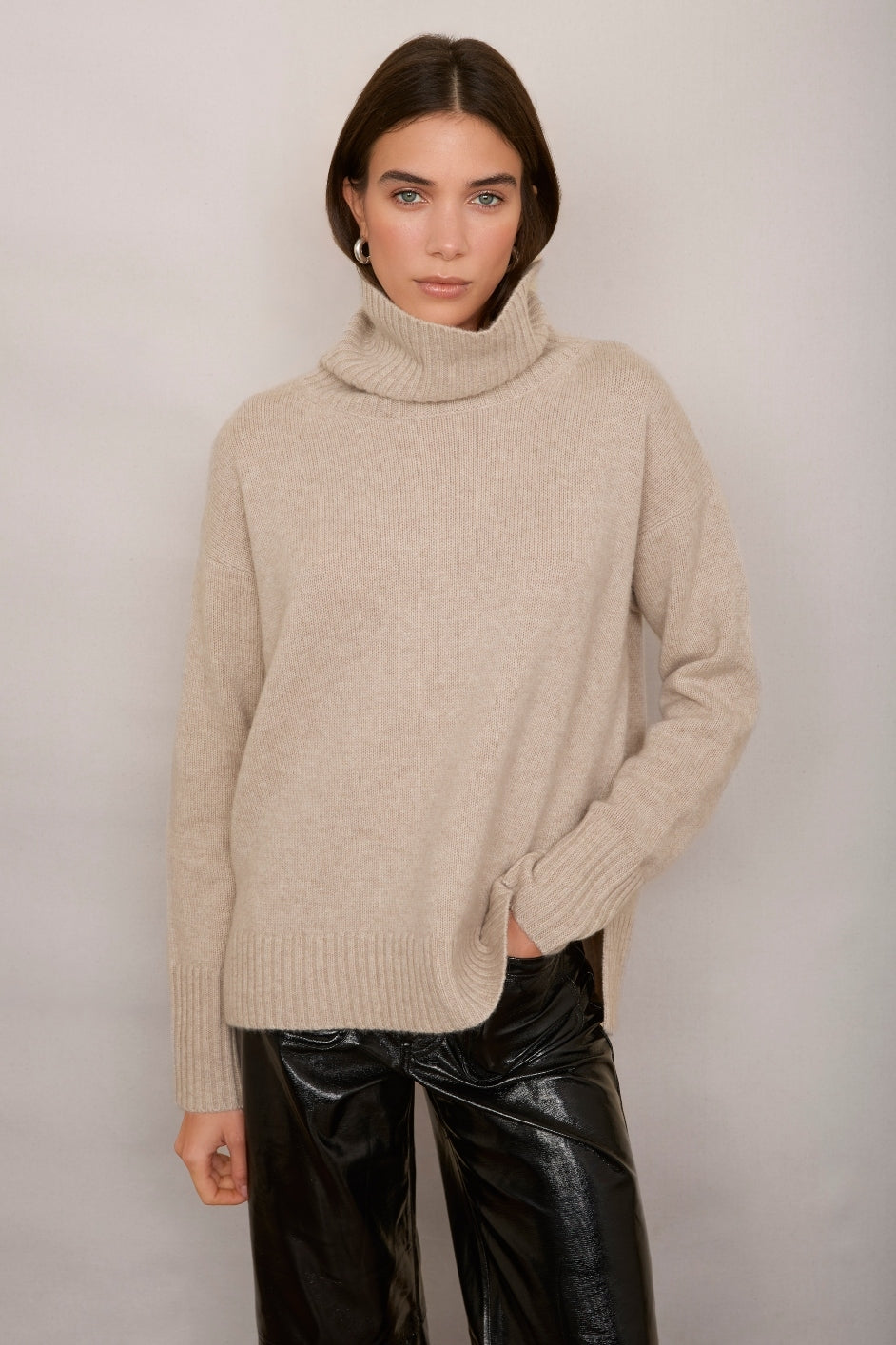 Nadia Funnel Neck Jumper - Taupe