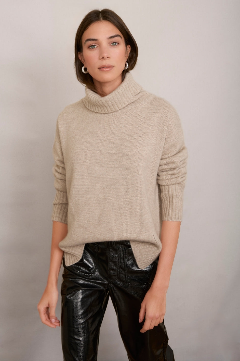 Nadia Funnel Neck Jumper - Taupe