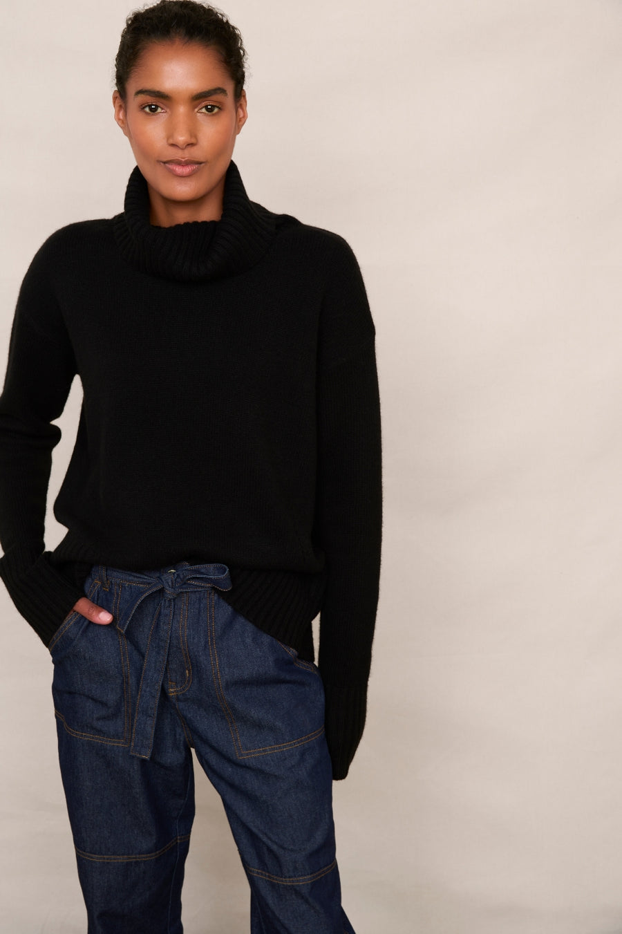 Nadia Funnel Neck Jumper - Black