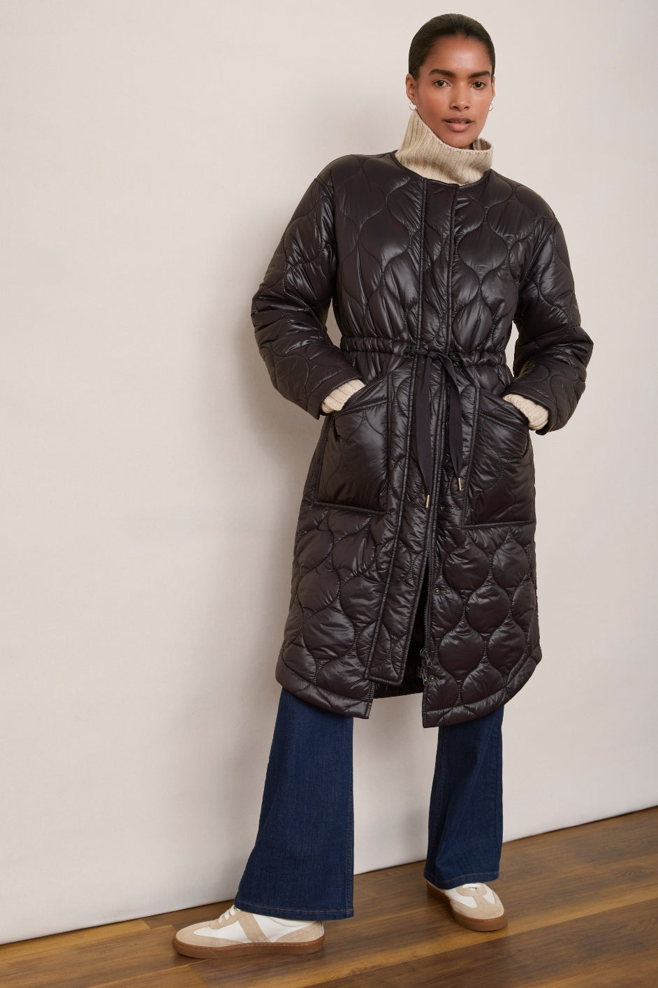 Netty Longline Quilted Coat - Black