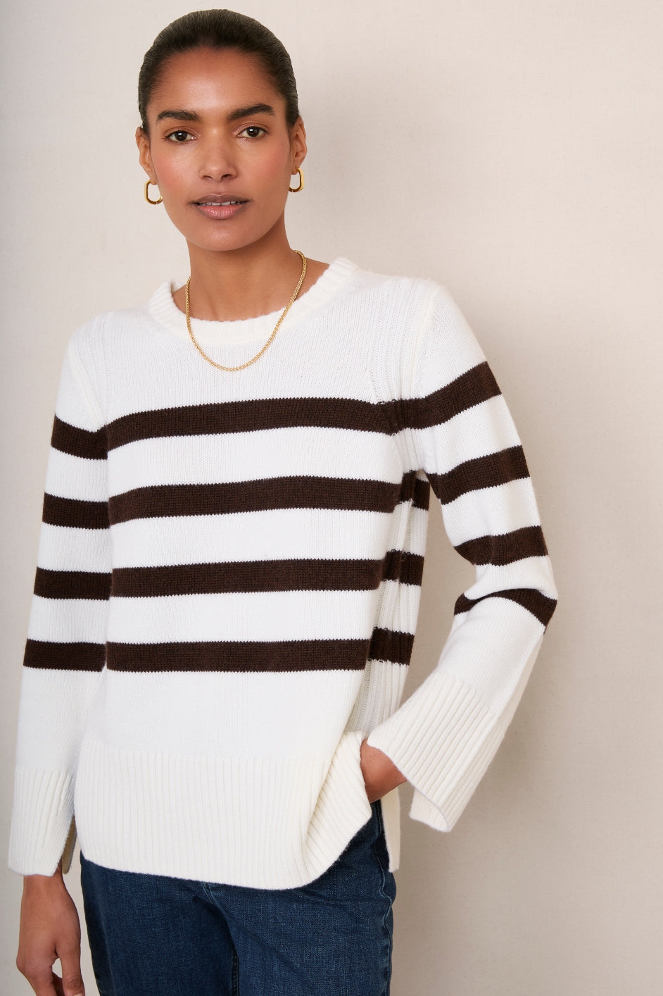 Nola Merino Jumper - Ivory/Chocolate