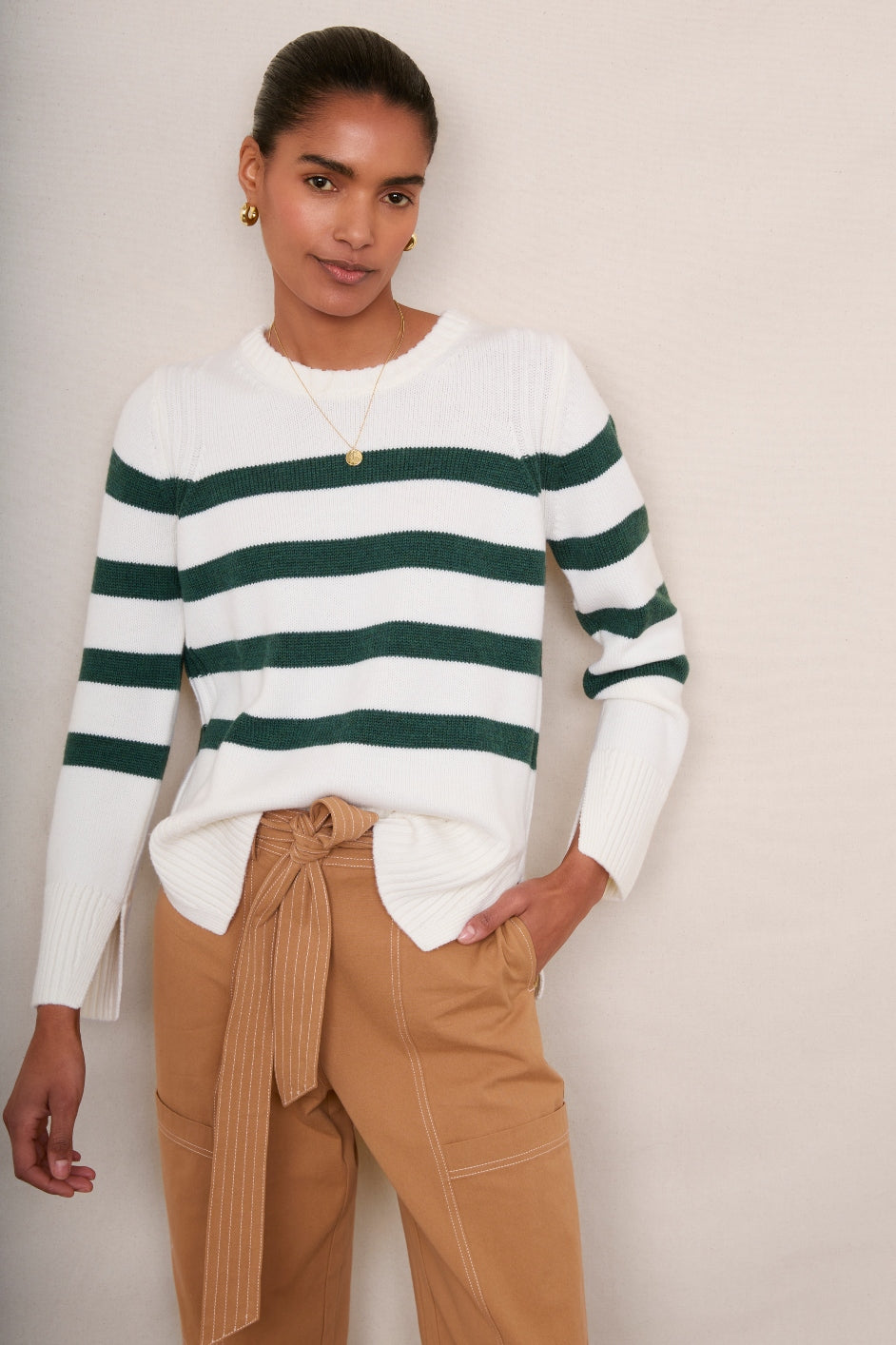 Nola Merino Jumper - Ivory/Green