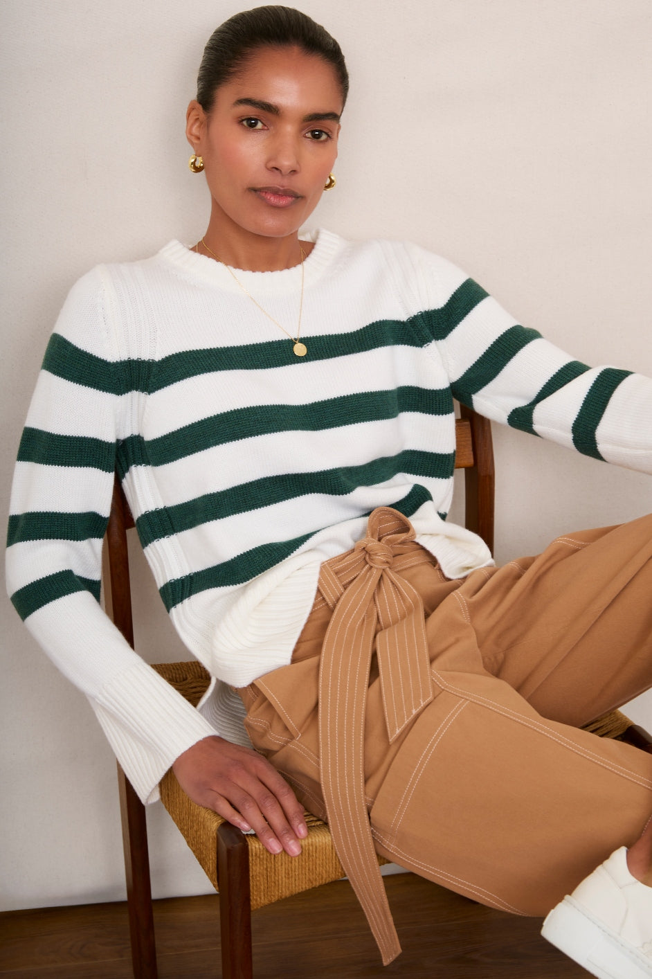 Nola Merino Jumper - Ivory/Green