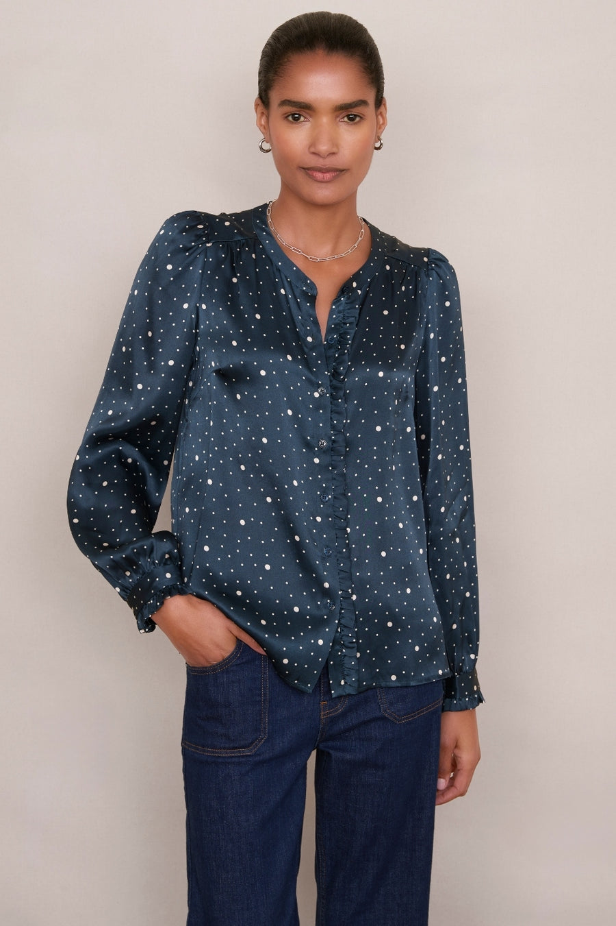 Norah Silk Blouse - Midnight Spot