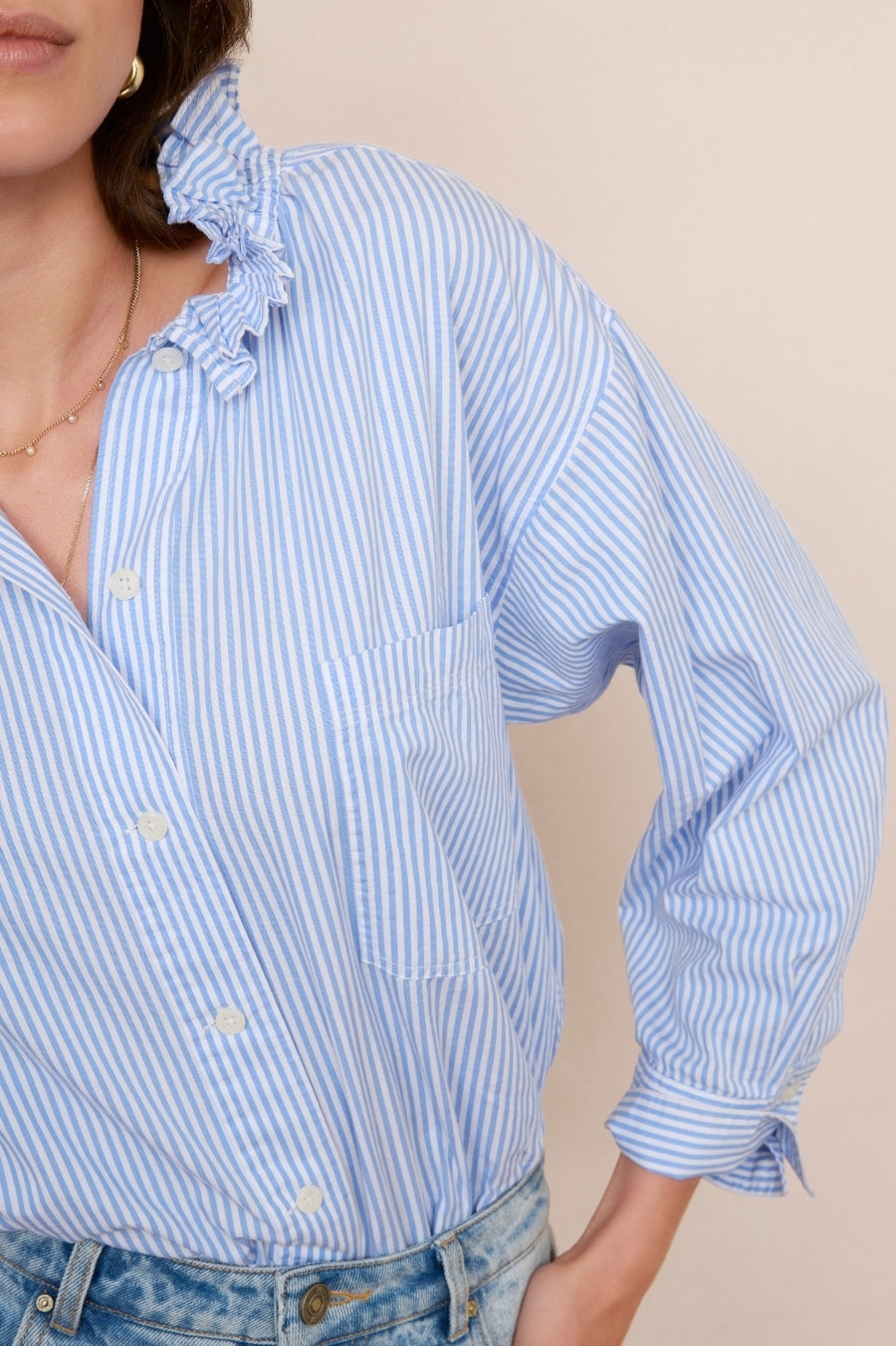 Odette Blouse - Blue/Ivory