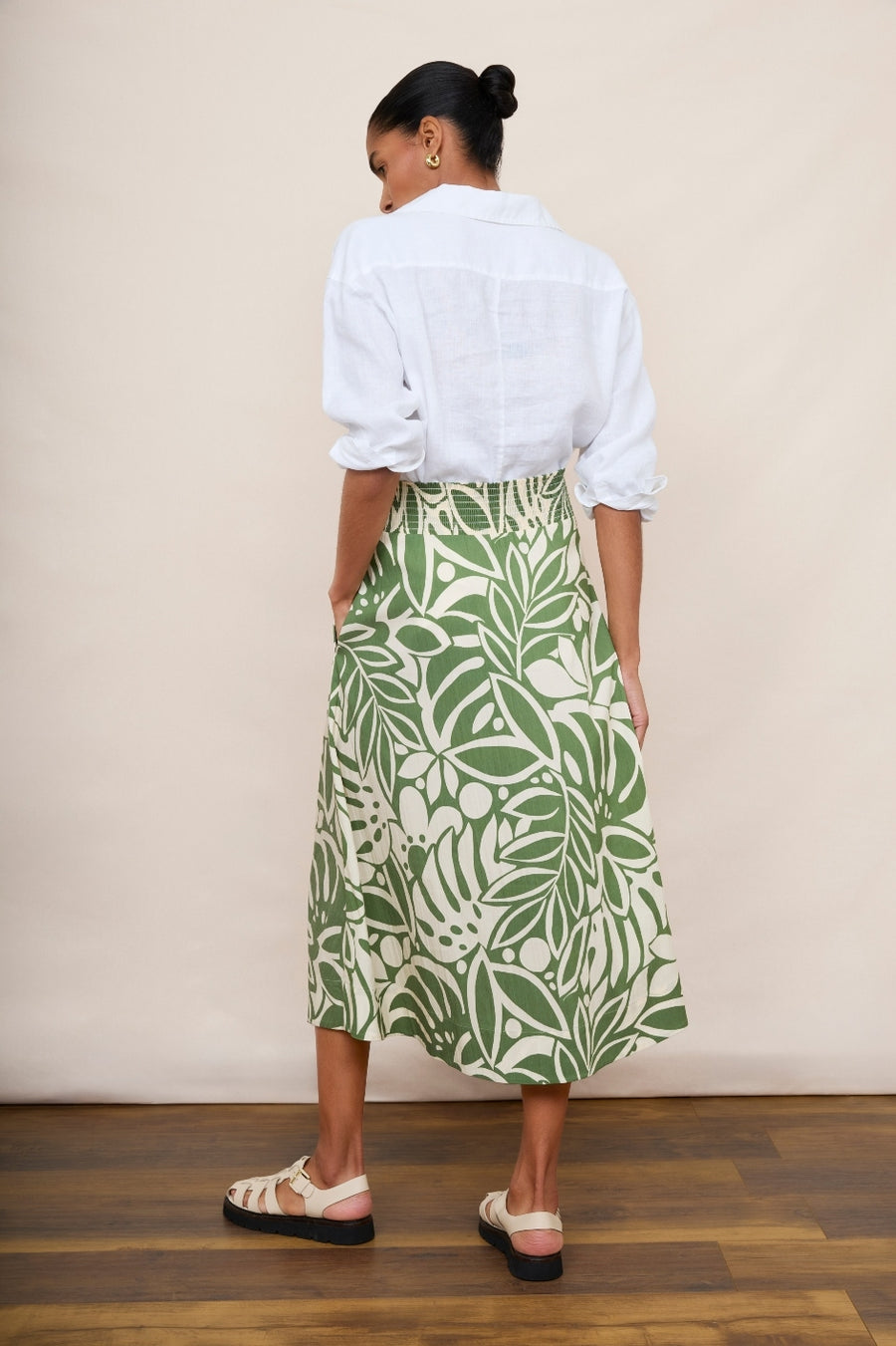 Ophelie Cotton Skirt - Green/Ecru