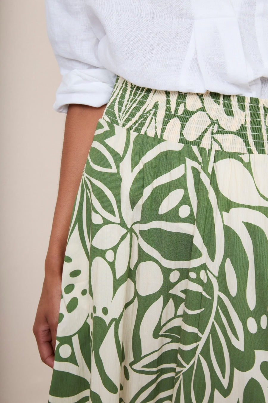 Ophelie Cotton Skirt - Green/Ecru