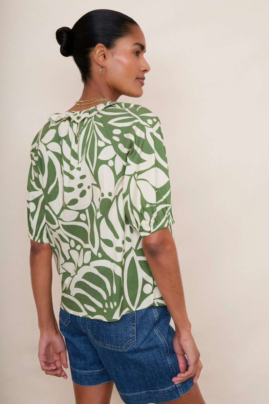 Ophelie Top - Green/Ecru