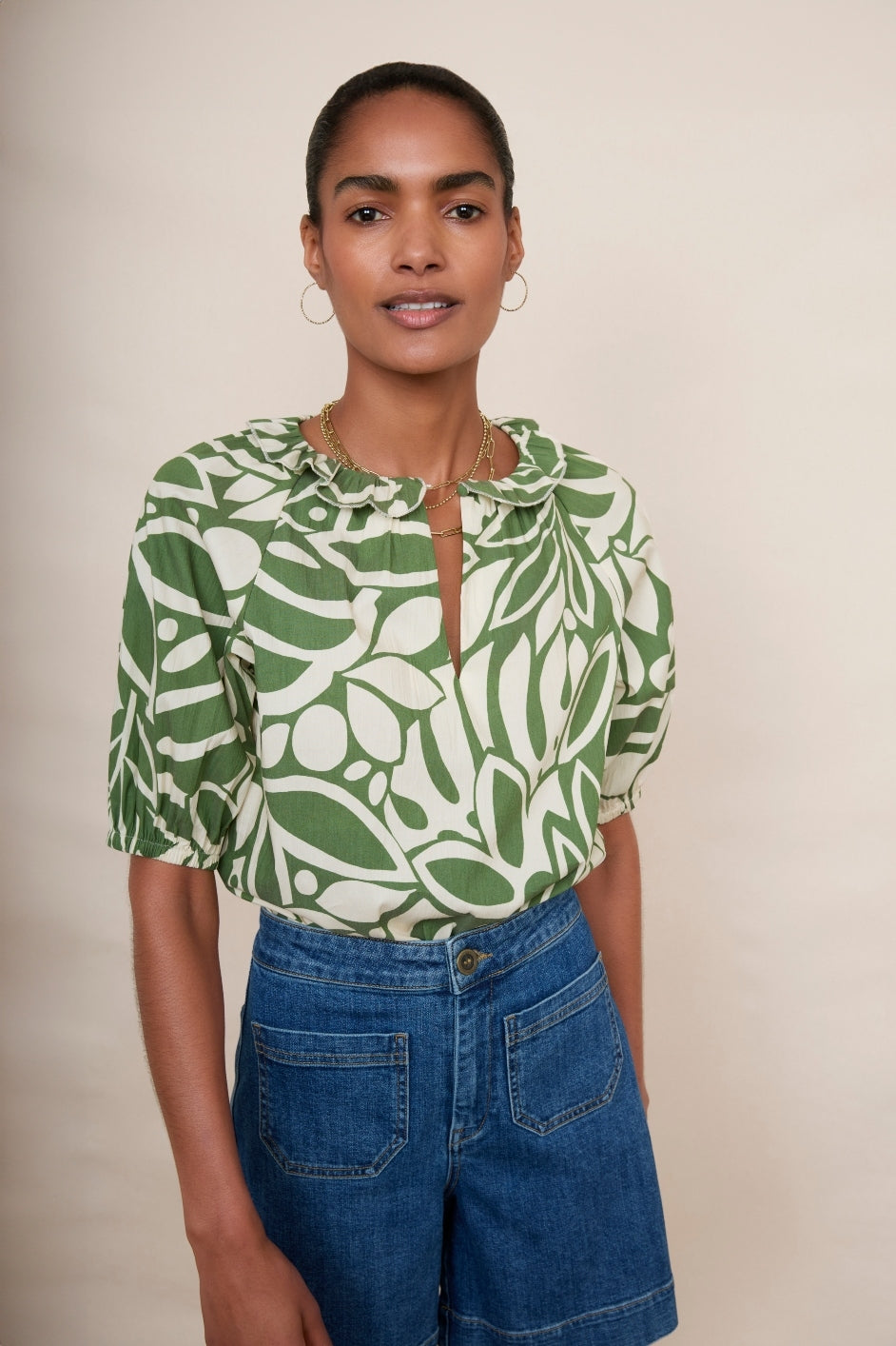 Ophelie Top - Green/Ecru