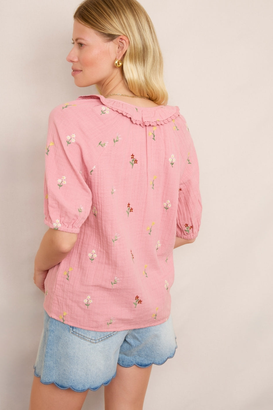 Ophelie Top - Pink Embroidered