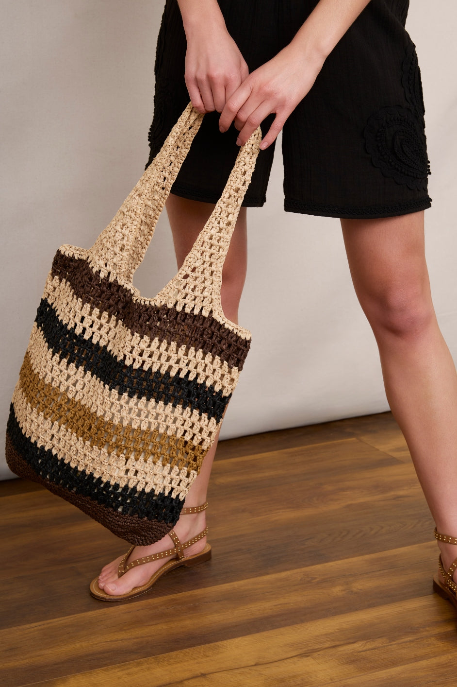 Orla Raffia Bag - Chocolate Stripe