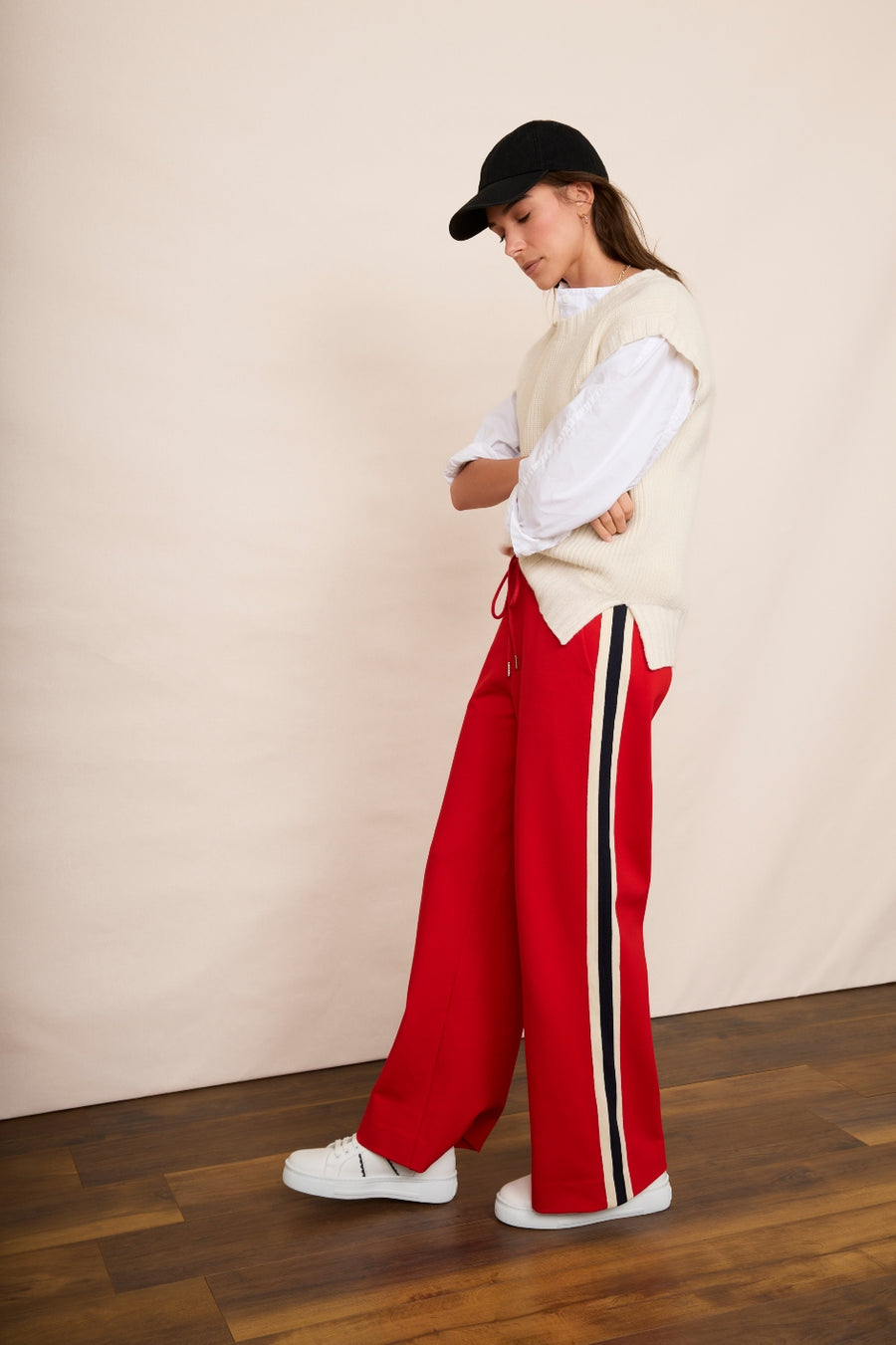 Penny Ponte Wide Leg Trouser - Cherry Red