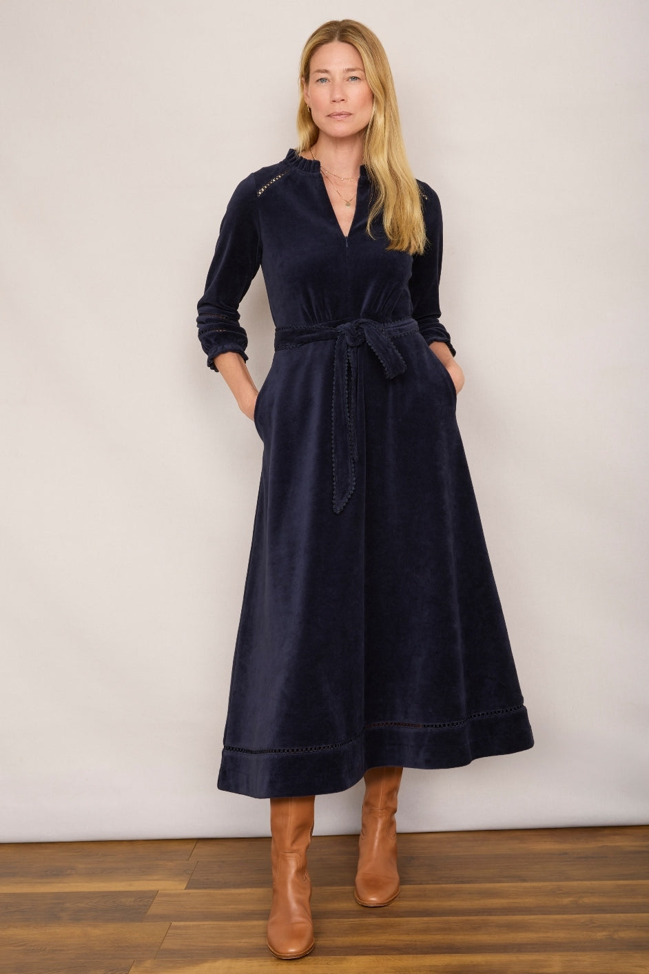 Paloma Velour Dress - Midnight