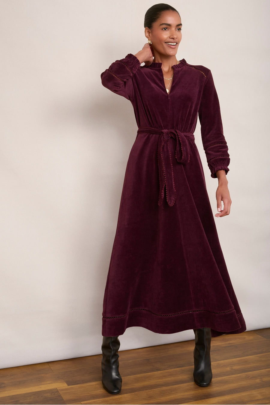 Paloma Velour Dress - Plum