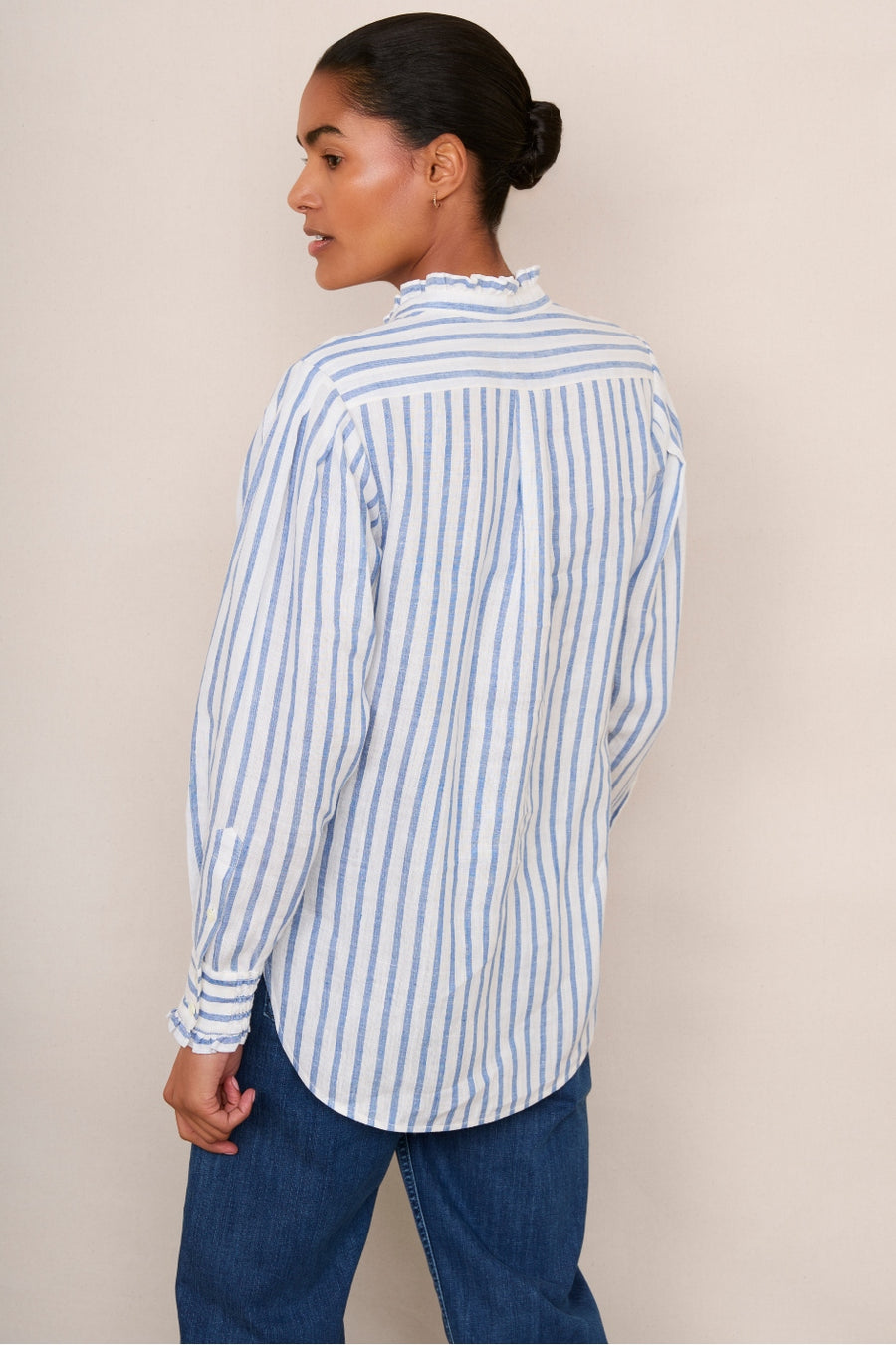 Paris Linen Frill Shirt - Blue Stripe