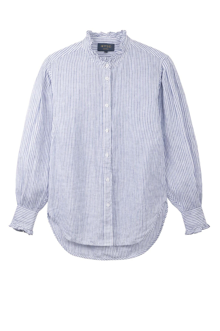 Paris Linen Stripe Frill Shirt - White/Blue