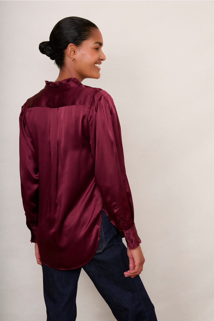 Paris Silk Frill Shirt - Plum