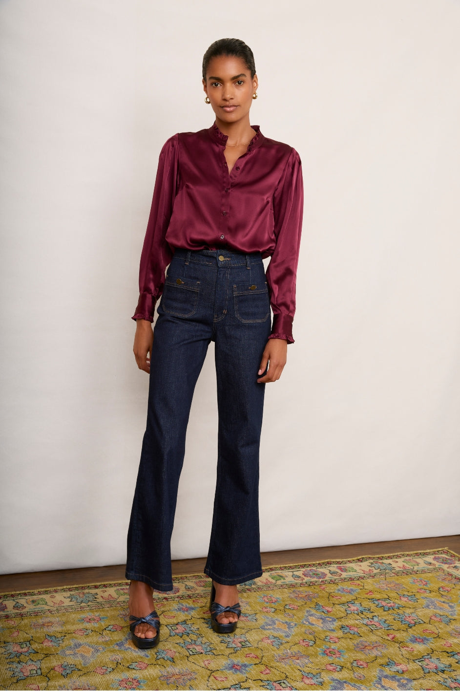 Paris Silk Frill Shirt - Plum