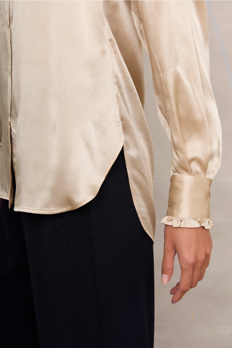 Paris Silk Frill Shirt - Oyster