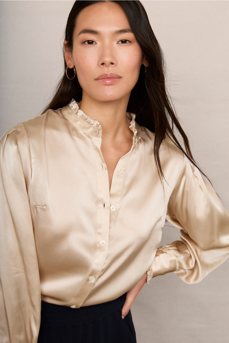 Paris Silk Frill Shirt - Oyster