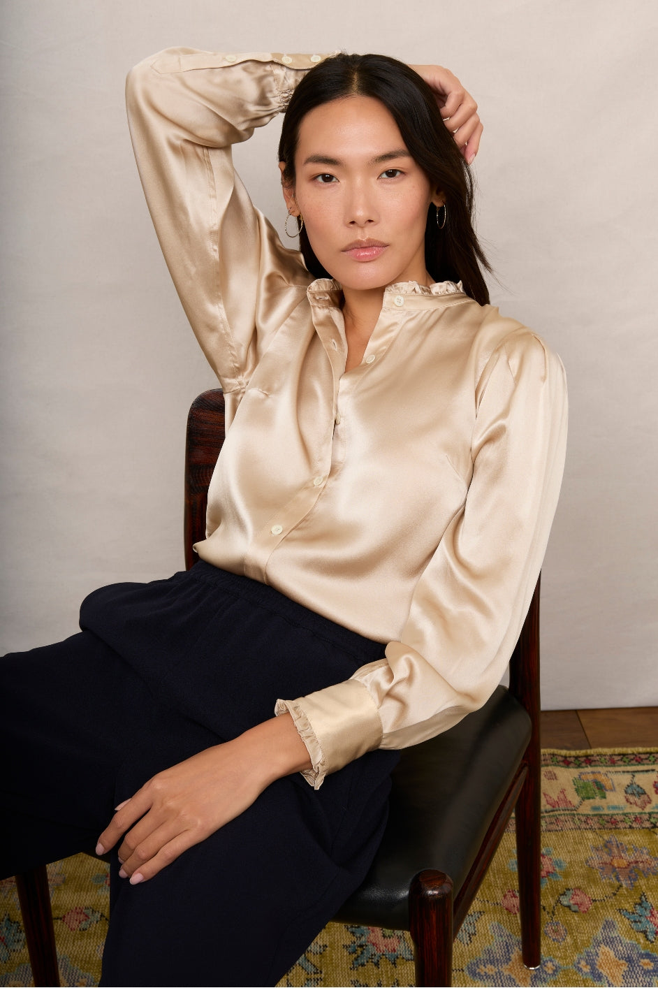 Paris Silk Frill Shirt - Oyster