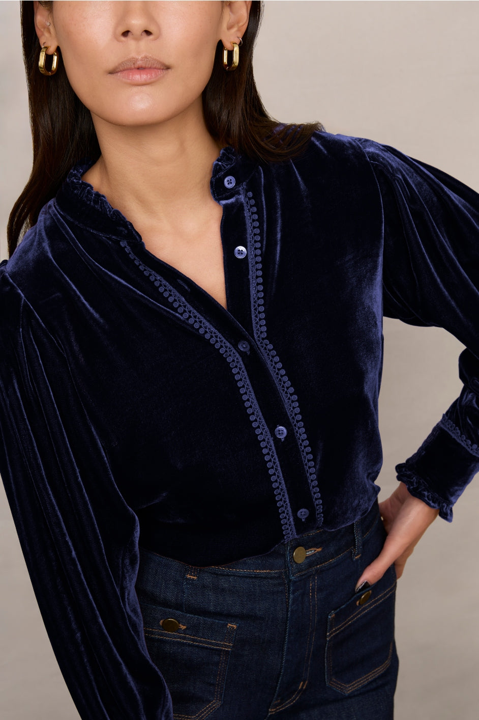 Paris Silk Velvet Shirt - Midnight