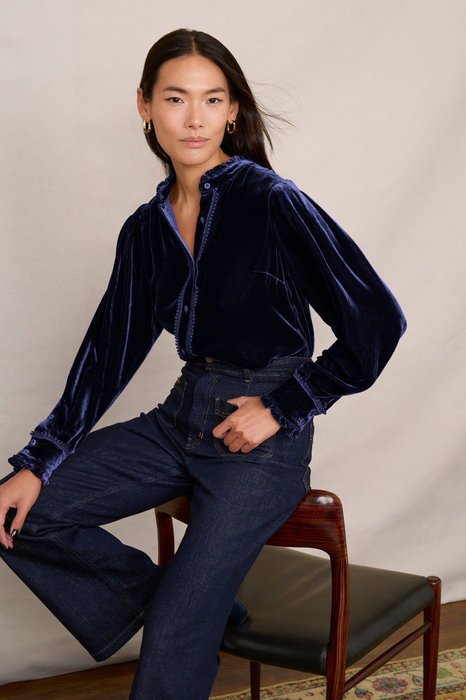 Paris Silk Velvet Shirt - Midnight