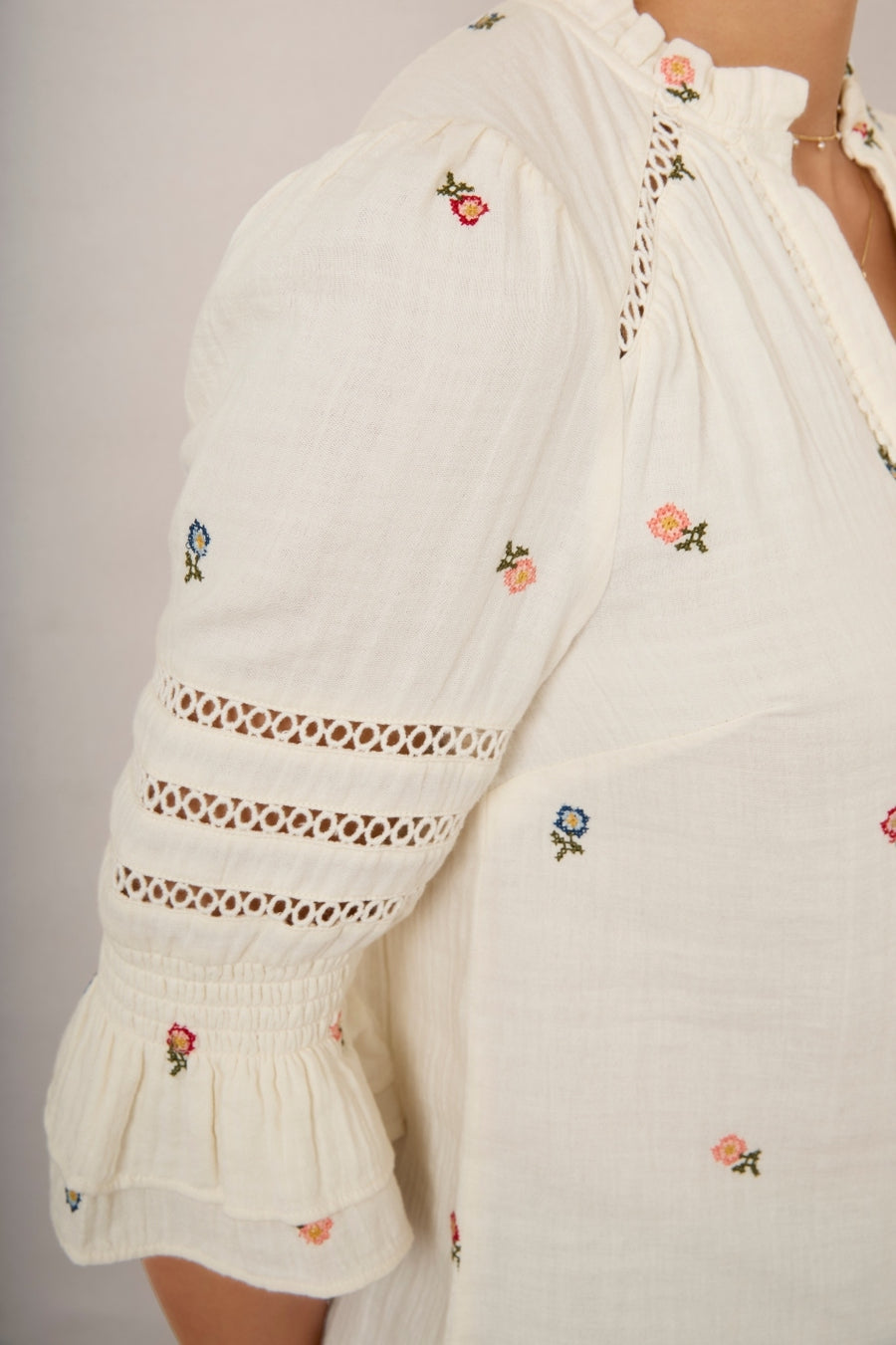 Parker Blouse - Ecru Floral Embroidery