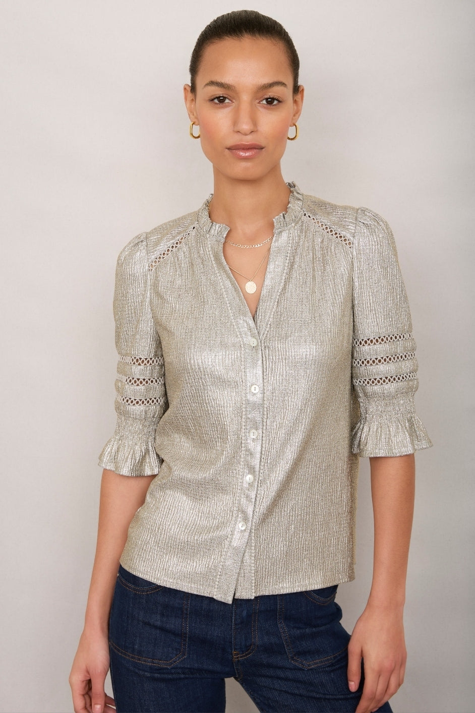 Parker Metallic Blouse - Champagne