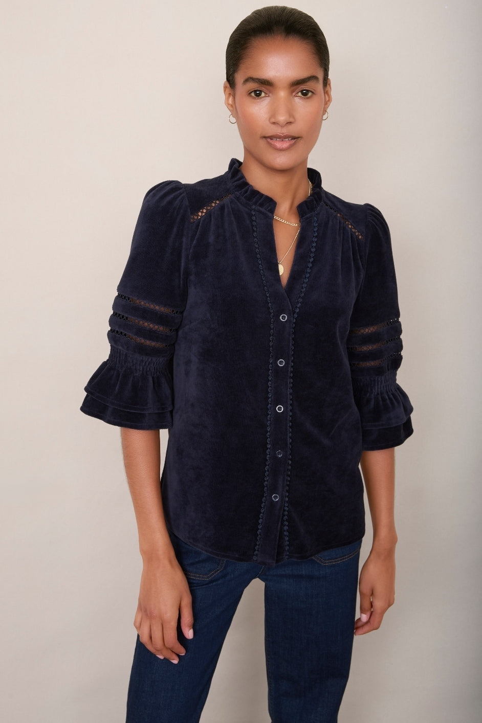 Parker Velour Blouse  - Midnight