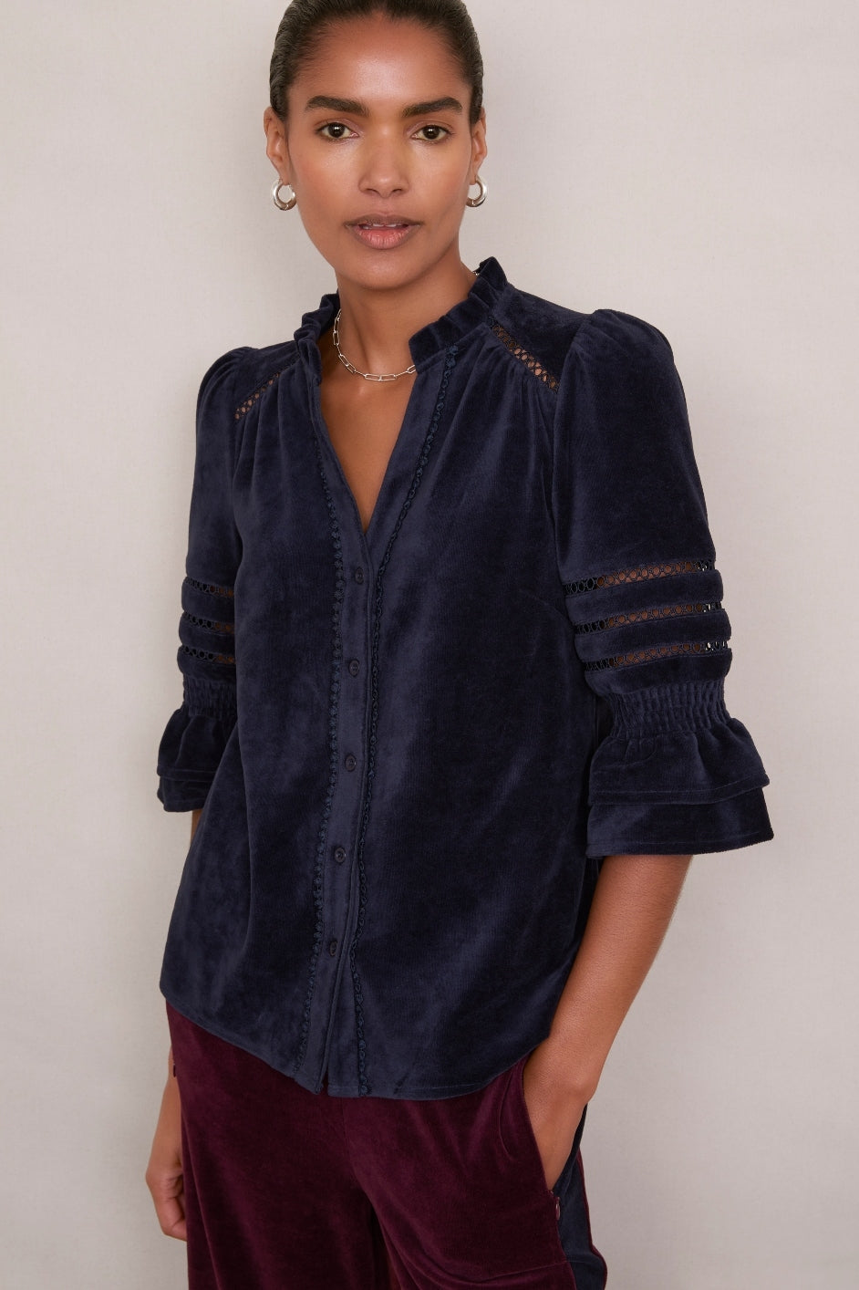 Parker Velour Blouse  - Midnight