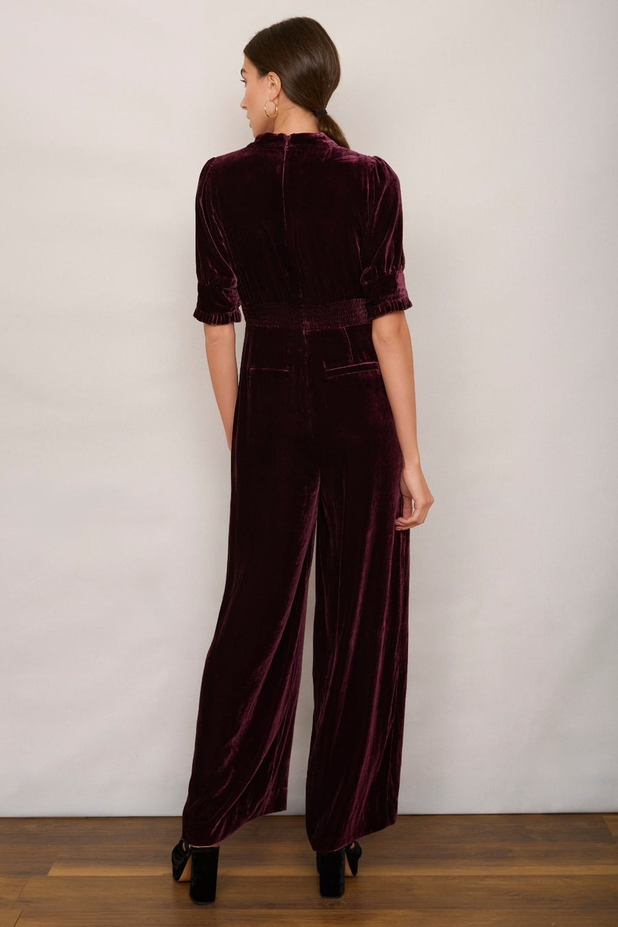 Paulina Silk Velvet Jumpsuit - Deep Plum