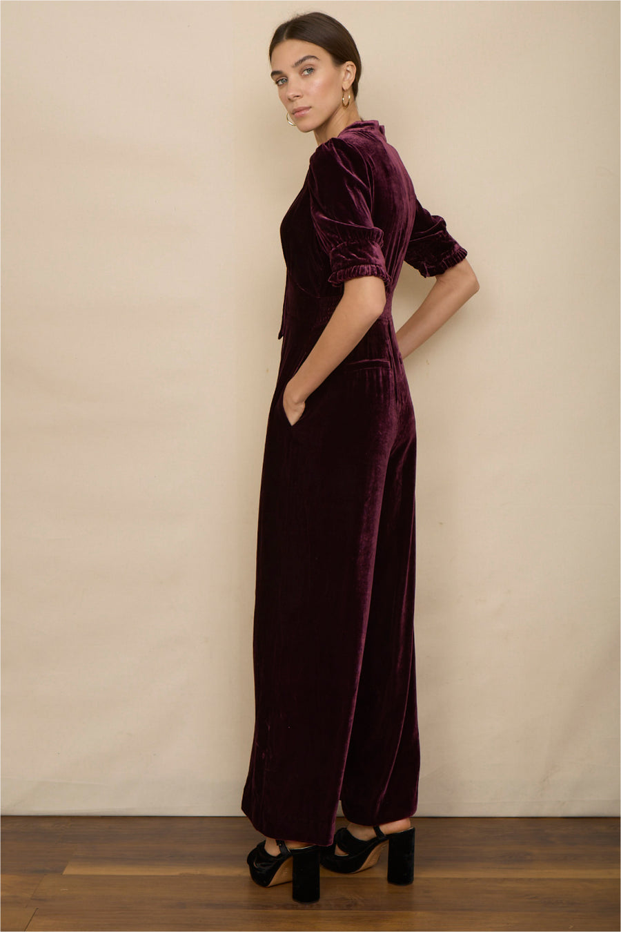 Paulina Silk Velvet Jumpsuit - Deep Plum