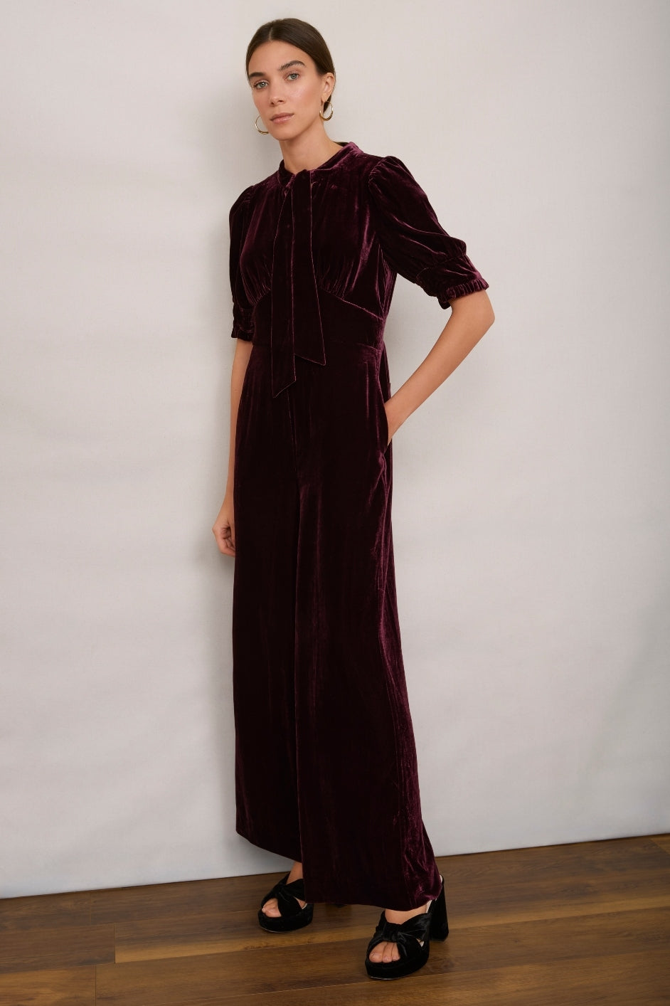 Paulina Silk Velvet Jumpsuit - Deep Plum