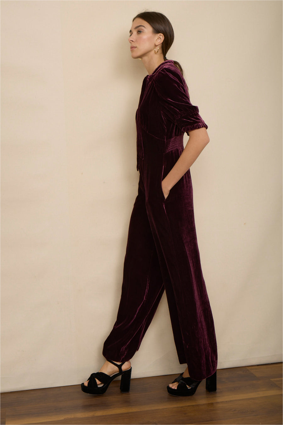 Paulina Silk Velvet Jumpsuit - Deep Plum