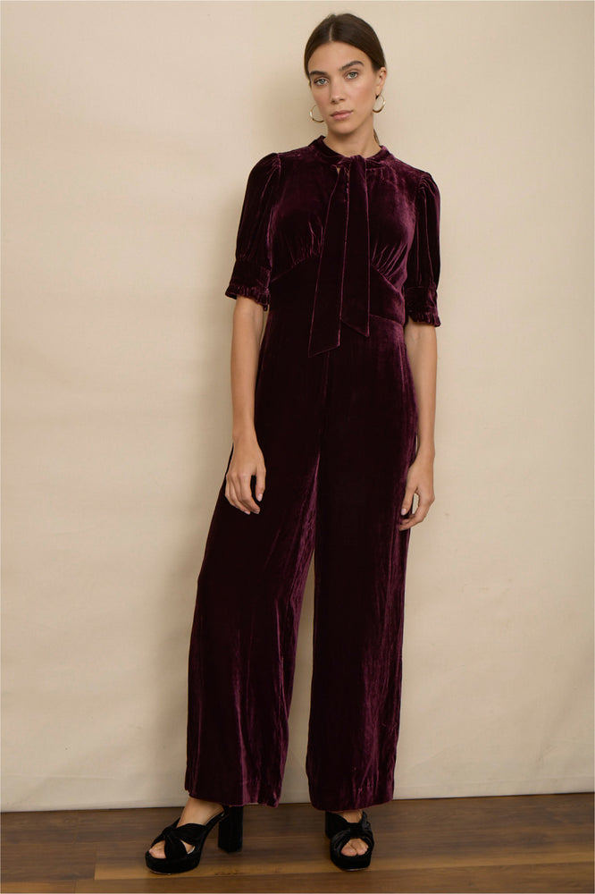 Paulina Silk Velvet Jumpsuit - Deep Plum