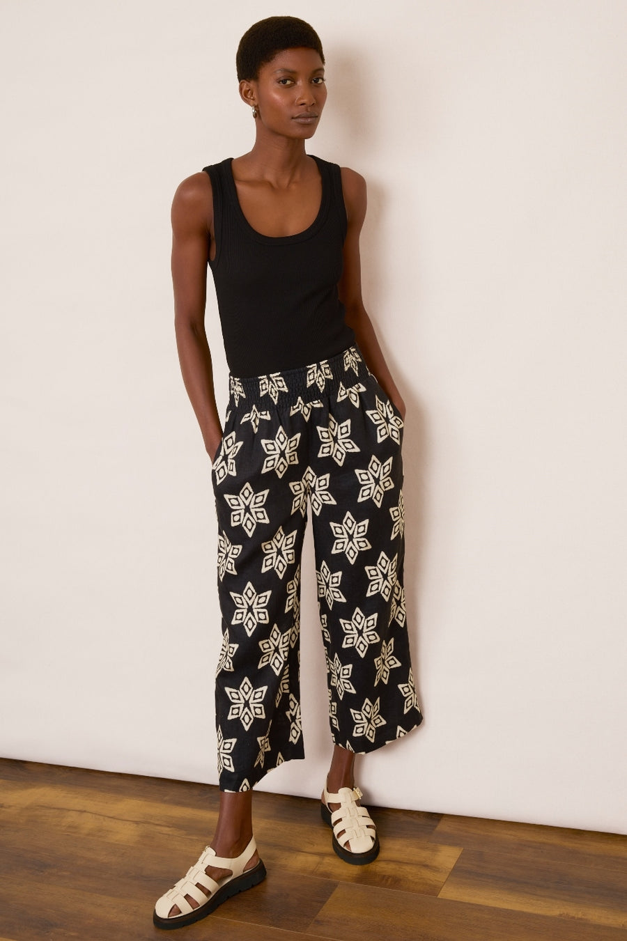 Penelope Linen Trouser - Black/Ecru