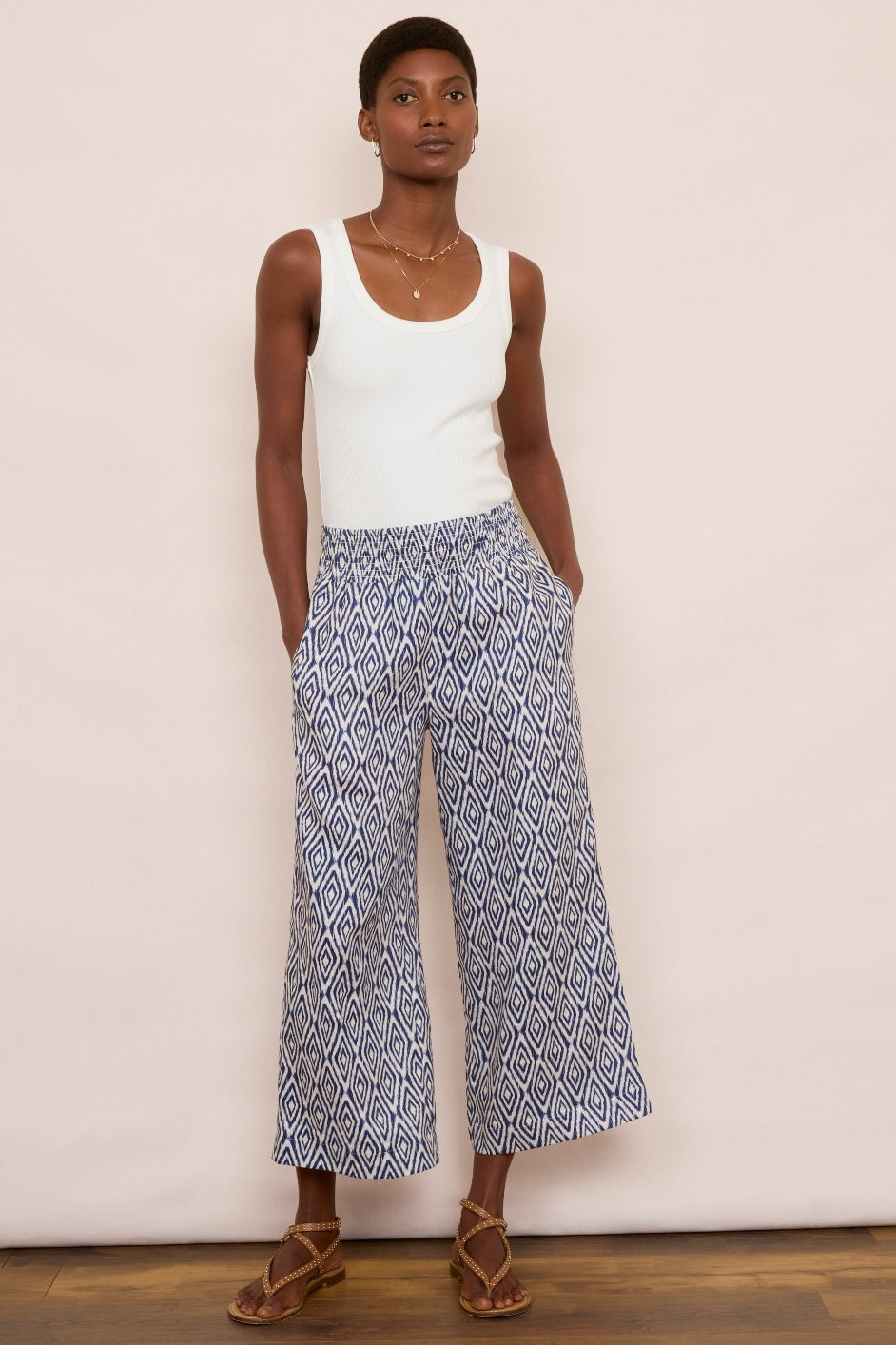 Penelope Linen Trouser - Midnight Ikat