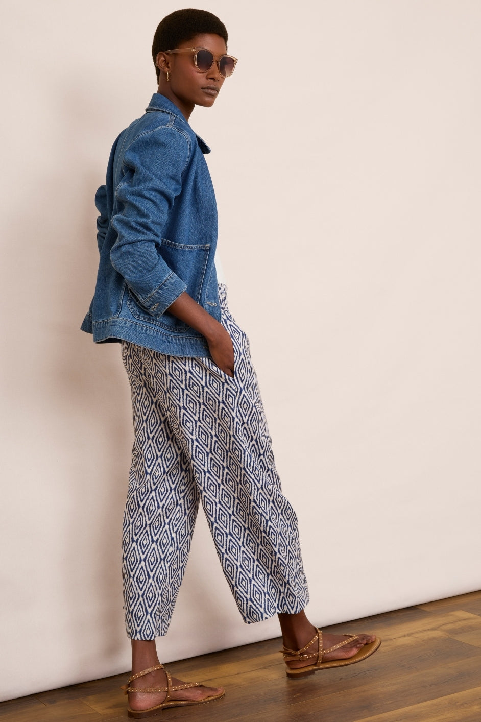 Penelope Linen Trouser - Midnight Ikat