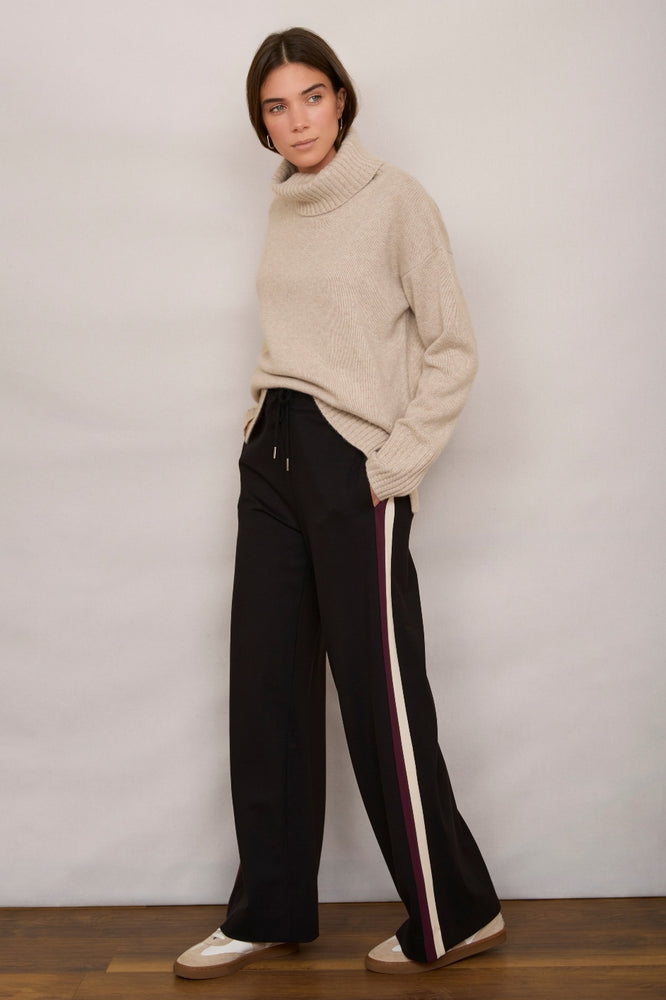 Penny Ponte Wide Leg Trouser - Black/Plum Stripe