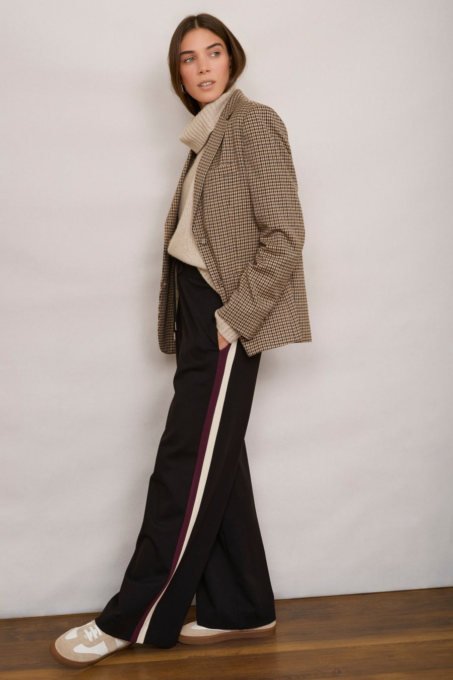 Penny Ponte Wide Leg Trouser - Black/Plum Stripe