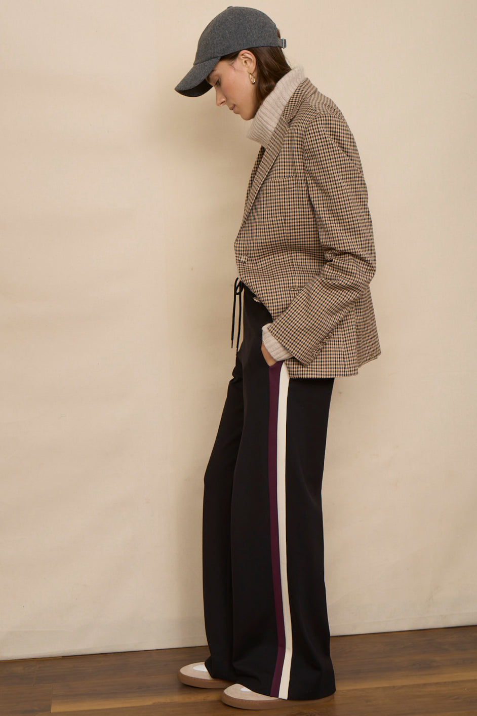 Penny Ponte Wide Leg Trouser - Black/Plum Stripe