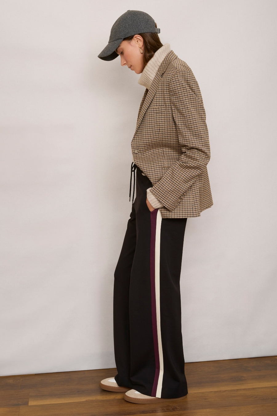 Penny Ponte Wide Leg Trouser - Black/Plum Stripe