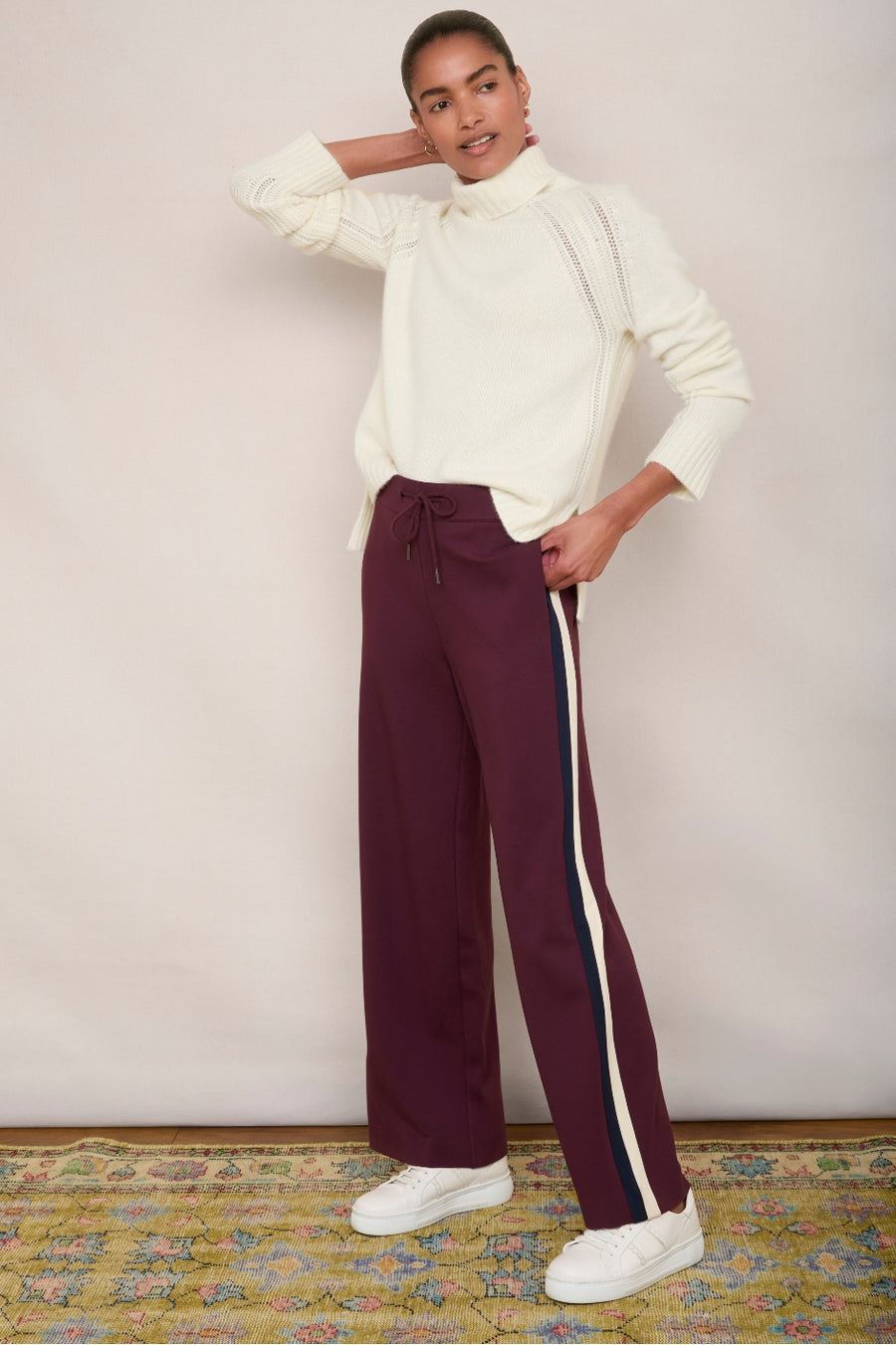 Penny Ponte Wide Leg Trouser - Deep Plum