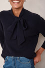 Petra Merino Tie Neck Jumper - Midnight